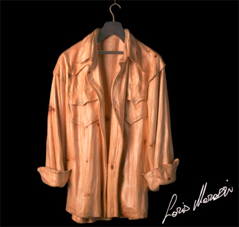 Shirt With Hanger, both carved from the same block of pine wood